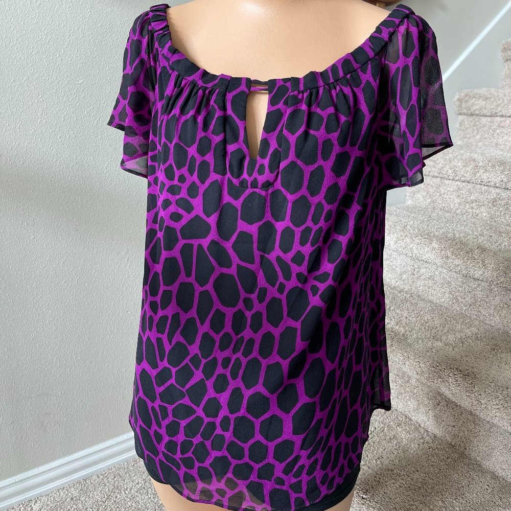 Purple & Black Print Off Shoulder Blouse